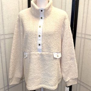 NWT Calvin Klein Half Snap Collar Pullover Sherpa Teddy Jacket Large